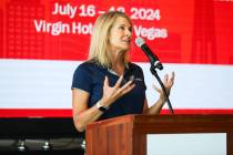 Tina Quigley, president and CEO of Las Vegas Global Economic Alliance, speaks at a press confer ...