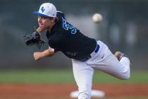 Green Valley pitcher Joseph Steidel (37) releases a pitch against a Silverado batter during the ...