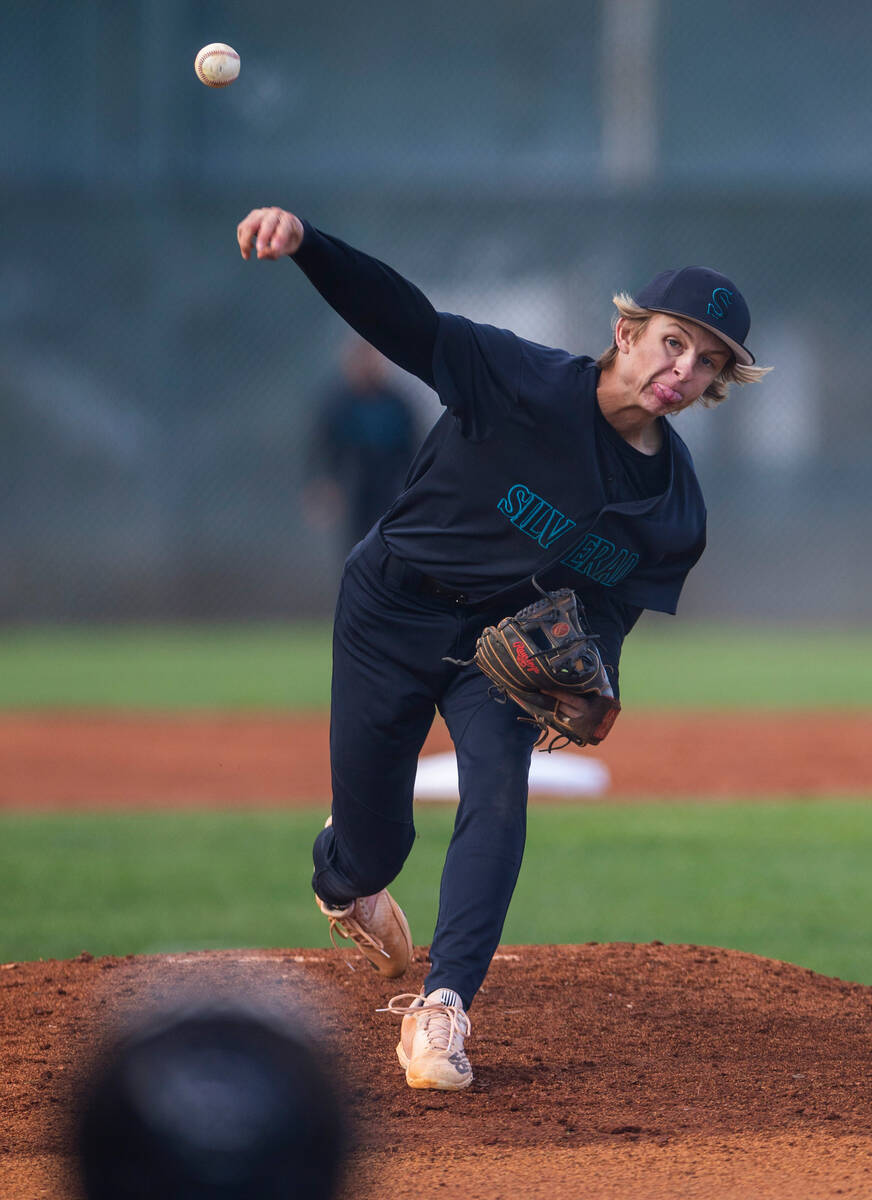Silverado pitcher Hogan Hawkins (6) releases a pitch against a Green Valley batter during their ...