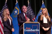 Clark County Sheriff and Nevada Gov.-elect Joe Lombardo gives a victory speech, with his wife, ...