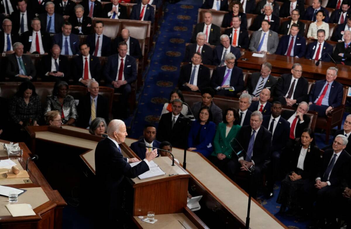 President Joe Biden delivers his State of the Union address to a joint session of Congress, at ...