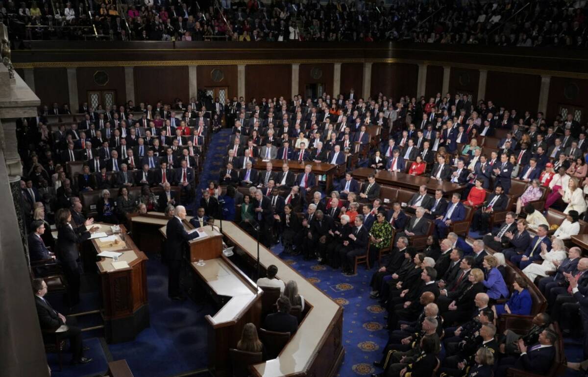 President Joe Biden delivers his State of the Union address to a joint session of Congress, at ...