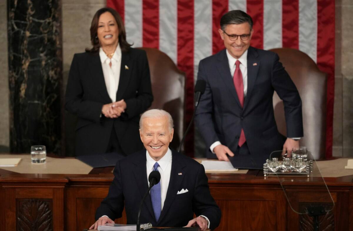 President Joe Biden delivers the State of the Union address to a joint session of Congress at t ...