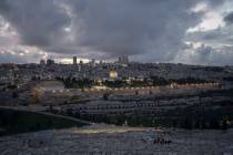 A view of the Dome of the Rock shrine at the Al Aqsa Mosque compound during dusk, ahead of Rama ...