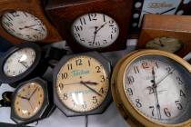 A selection of vintage clocks are displayed at Electric Time Company, Tuesday, Nov. 1, 2022, in ...