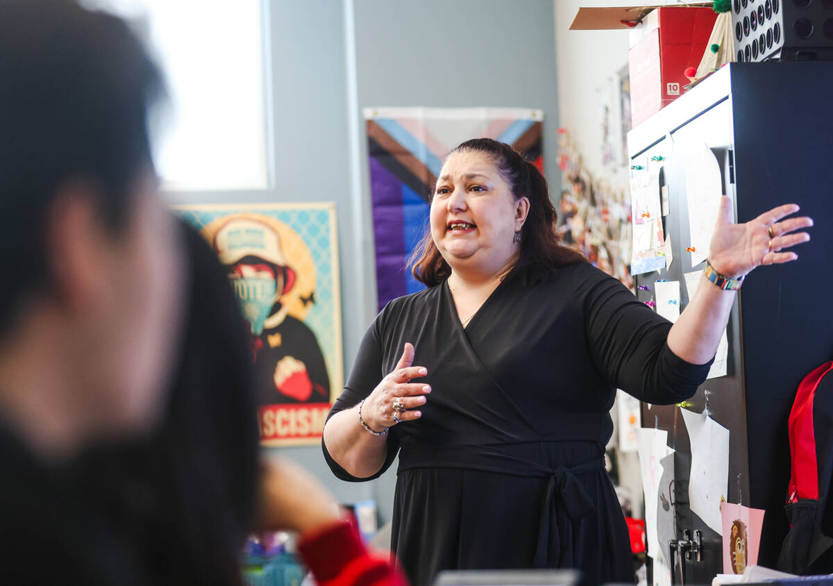 English teacher Tillie Torres instructs a class at Mater Academy in Las Vegas, Thursday, March ...