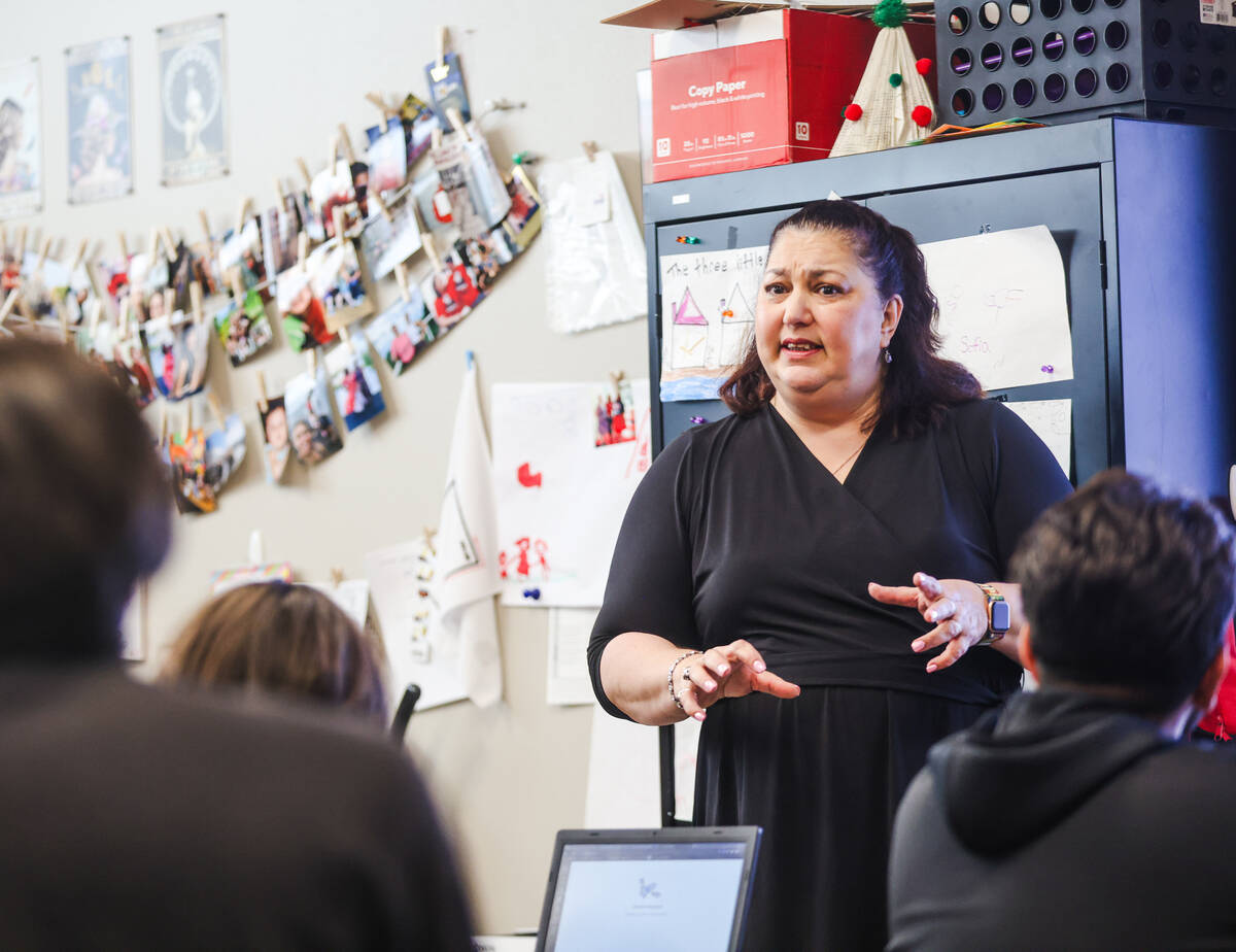 English teacher Tillie Torres instructs a class at Mater Academy in Las Vegas, Thursday, March ...
