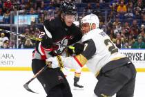 Buffalo Sabres right wing Tage Thompson (72) and Vegas Golden Knights defenseman Alec Martinez ...