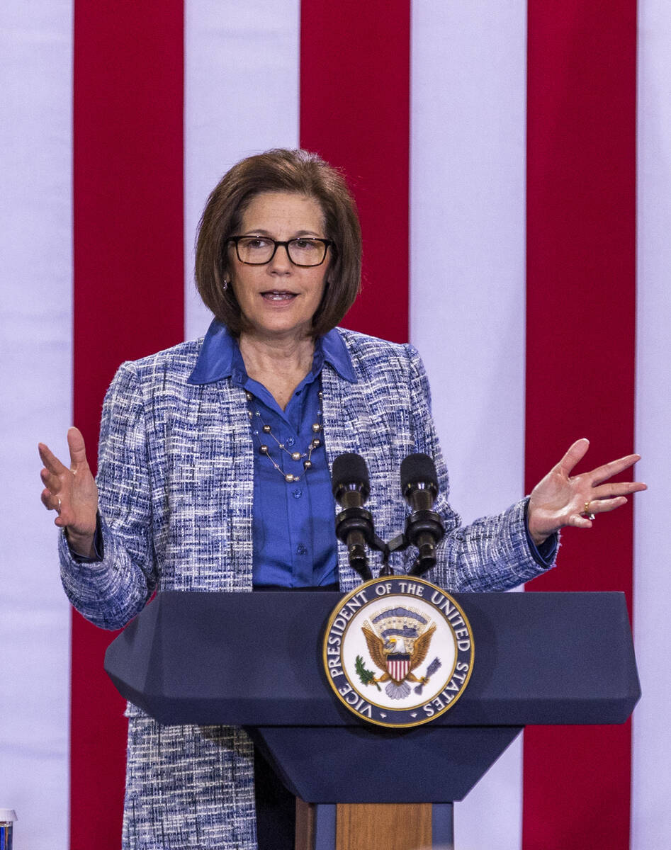 Senator Catherine Cortez Masto (D-NV) speaks during a Vice President Kamala Harris rally at Moj ...