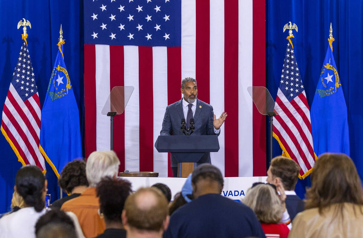 Congressman Steven Horsford (D-NV-04) speaks during a Vice President Kamala Harris rally at Moj ...