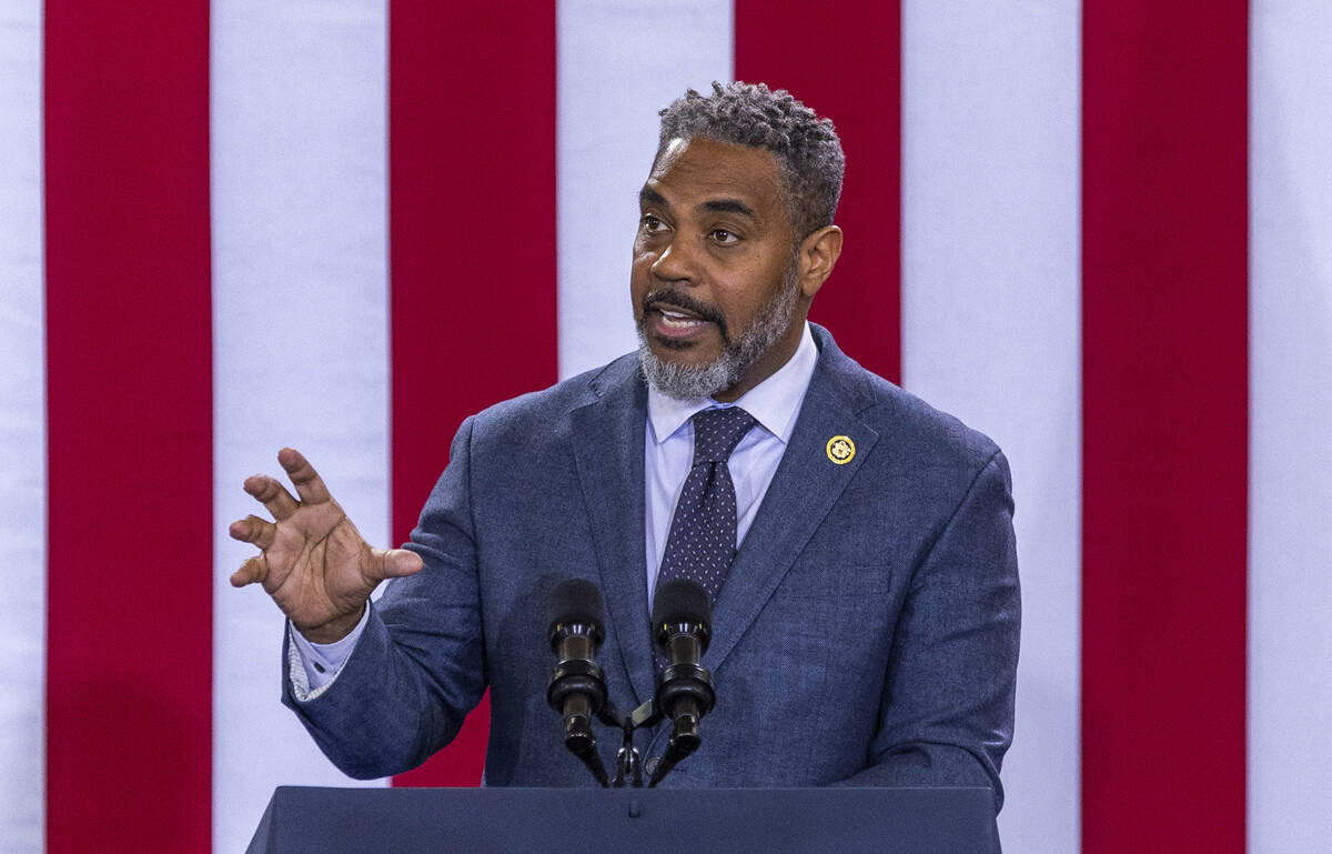 Congressman Steven Horsford (D-NV-04) speaks during a Vice President Kamala Harris rally at Moj ...