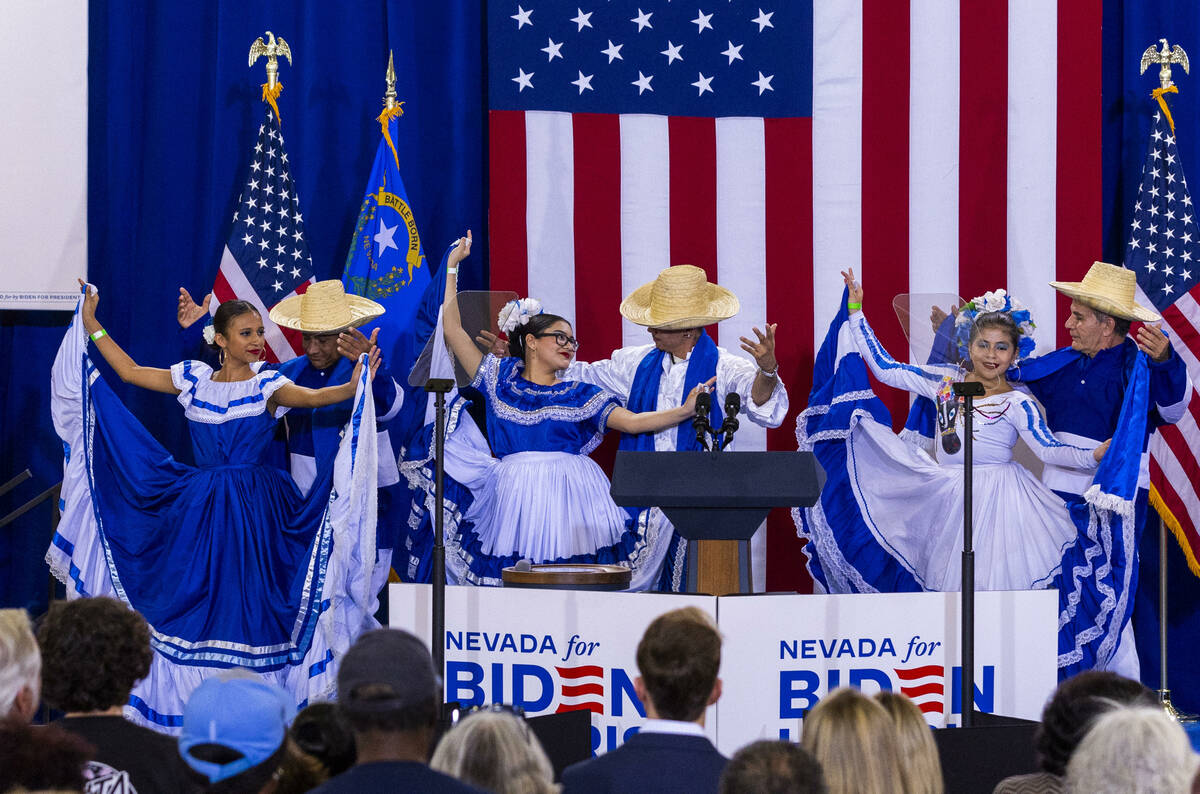 Club Social Nicaraguense Las Vegas Club performs folklorico dance during a Vice President Kamal ...