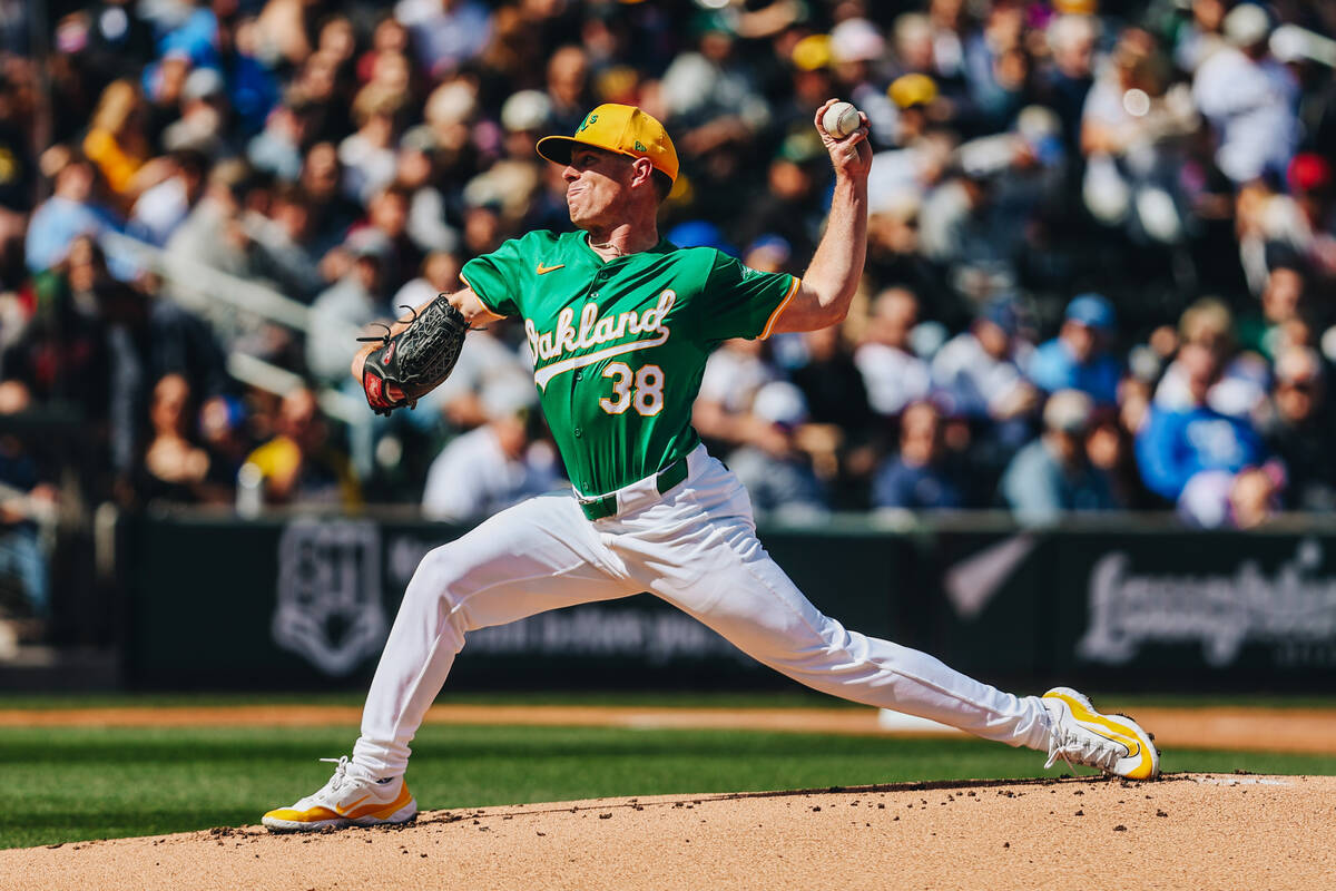 Oakland A’s pitcher JP Sears (38) pitches the ball from the mound during a Big League We ...