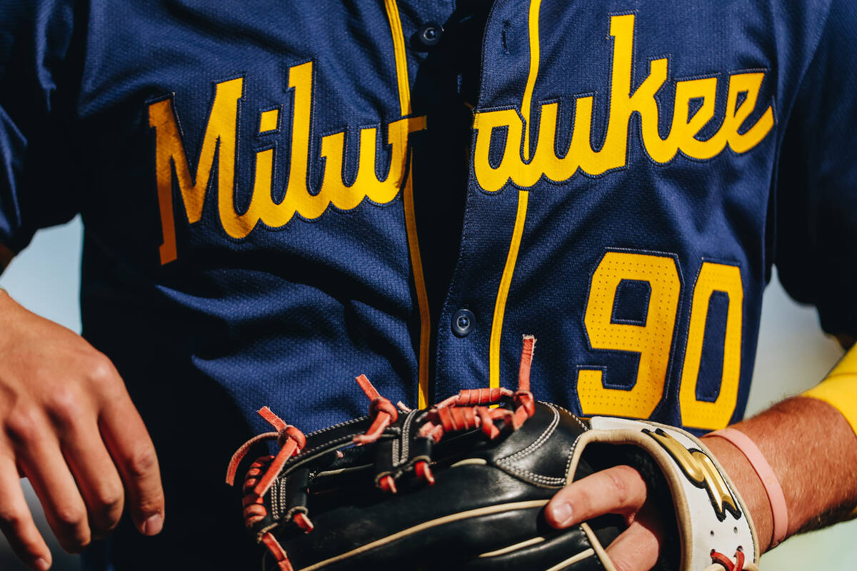 A Milwaukee Brewers jersey is seen during a Big League Weekend game between the Oakland A&#x201 ...