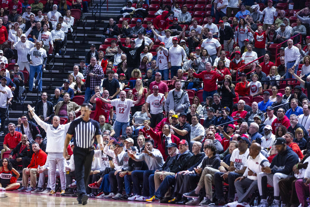 UNLV fans are enraged at the lack of another foul by the San Diego State Aztecs during the seco ...