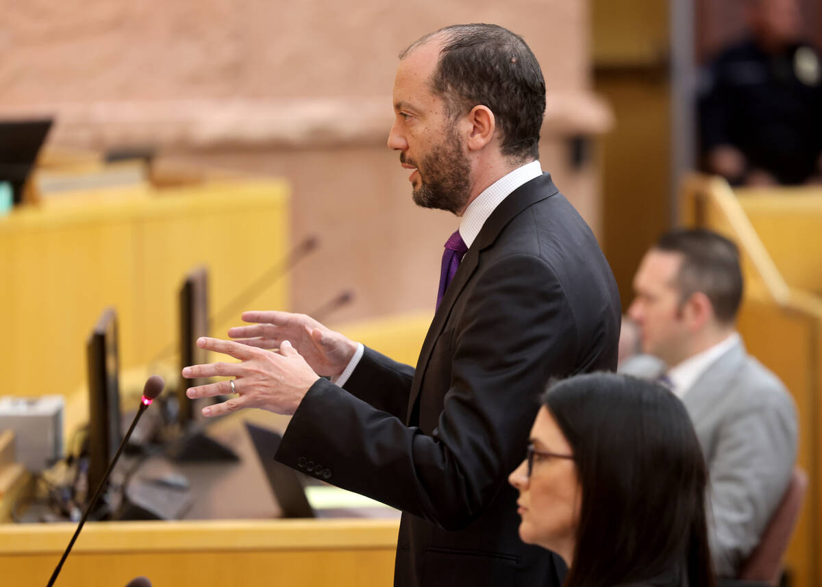 Chief Deputy District Attorney Christopher Hamner asks a question of Detective Jason Leavitt te ...