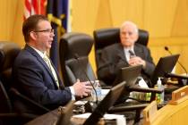 Detective Jason Leavitt testifies during a fact-finding review hearing at the Clark County Gove ...
