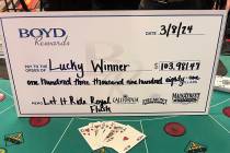 A visitor from Arizona caught a hearts royal flush on Let It Ride, winning $103,981.47 on Frida ...