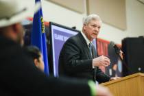 Agriculture Secretary Tom Vilsack addresses members of the media at Elaine Wynn Elementary Scho ...