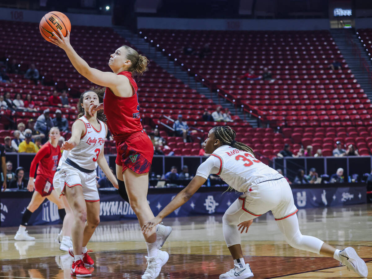 Fresno State’s guard Franka Wittenberg (54) takes a shot against UNLV during the Mountai ...