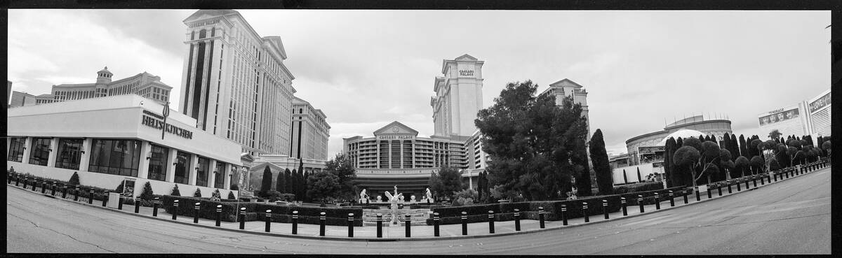 Caesars Palace along Las Vegas Boulevard is seen devoid of people April, 2020, during the Covid ...