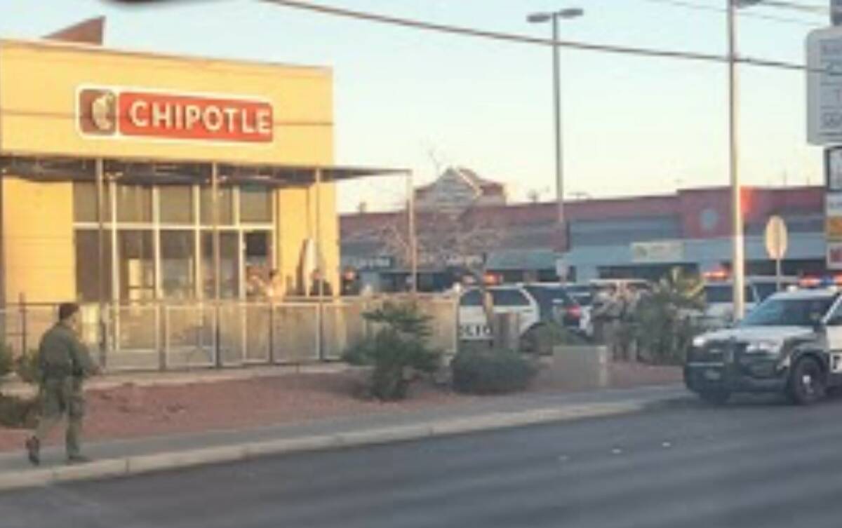Las Vegas police respond to a Chipotle restaurant near UNLV on Monday, March 11, 2024. (courtesy)
