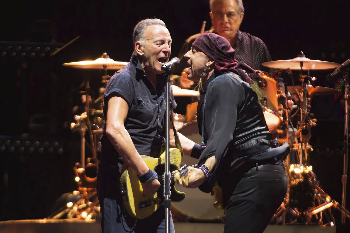 Bruce Springsteen, left, and Steven Van Zandt perform on tour at MetLife Stadium on Wednesday, ...
