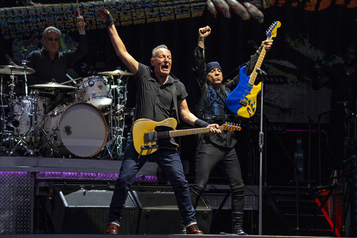 Bruce Springsteen, left, and E Street Band member Steven Van Zandt perform on Aug. 9, 2023, at ...