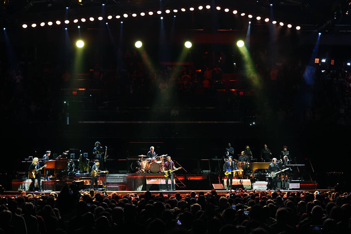 Bruce Springsteen sings on stage during his concert of Bruce Springsteen and The E Street Band ...