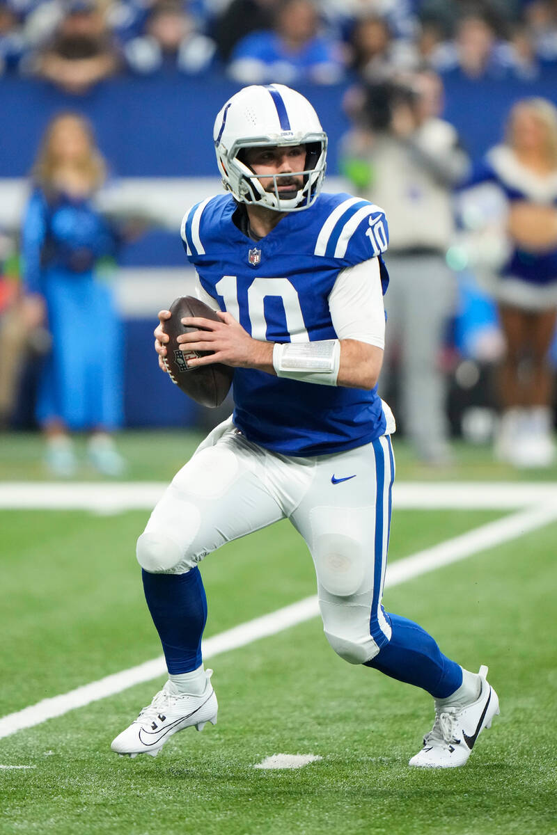 Indianapolis Colts quarterback Gardner Minshew (10) prepares to throw a pass during the first h ...
