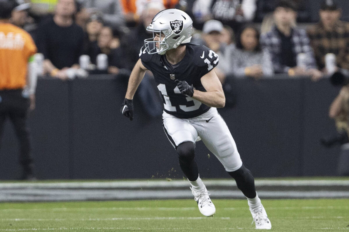 Raiders wide receiver Hunter Renfrow (13) runs a route during thefirst half of an NFL game agai ...