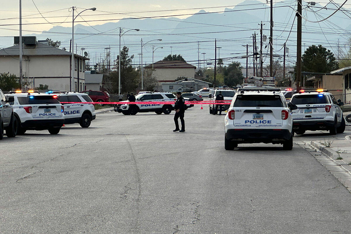 North Las Vegas police investigate a fatal shooting near East Nelson Avenue at Magnet Street on ...