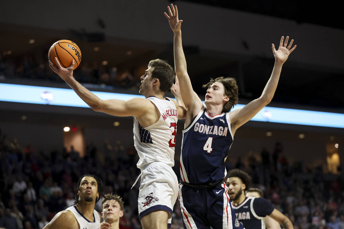 St. Mary's Gaels guard Augustas Marciulionis (3) shoots against Gonzaga Bulldogs guard Dusty St ...