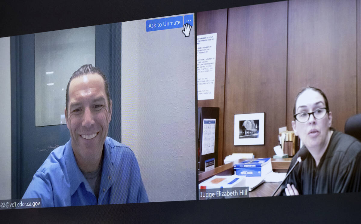 Scott Peterson unmutes his connection to address to Judge Elizabeth Hill during a status confer ...