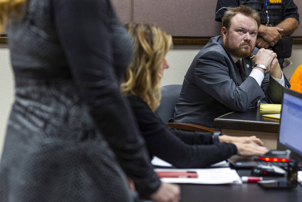 Defense Attorney Anthony Wright looks to prosecutor Summer Clarke during a sentencing hearing f ...