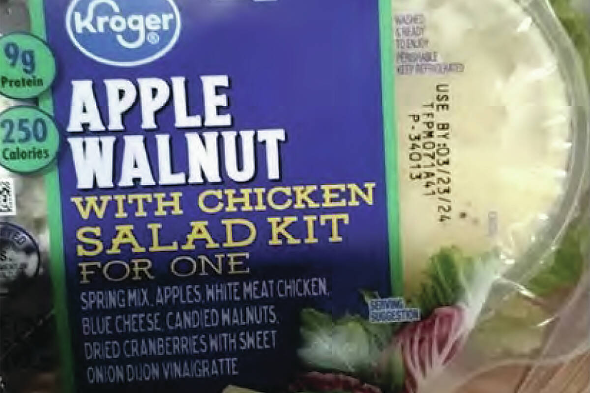 The ready-to-eat apple walnut with chicken salad bowl products were produced from Feb. 28, 2024 ...