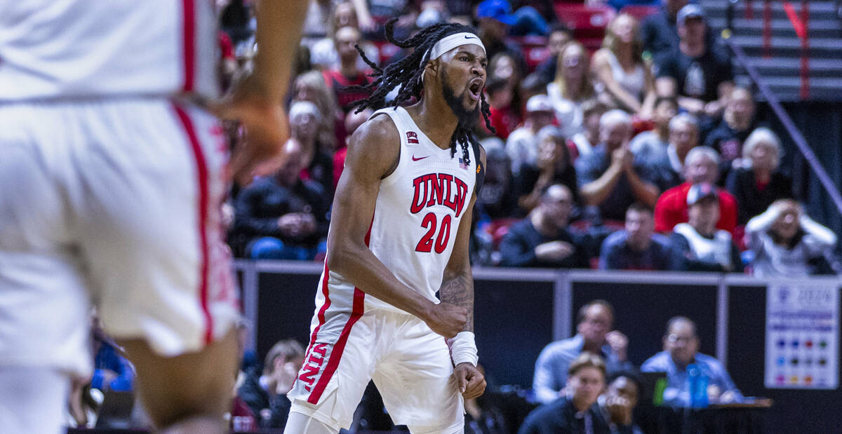 UNLV Rebels forward Keylan Boone (20) is pumped as they close the gap against the San Diego Sta ...