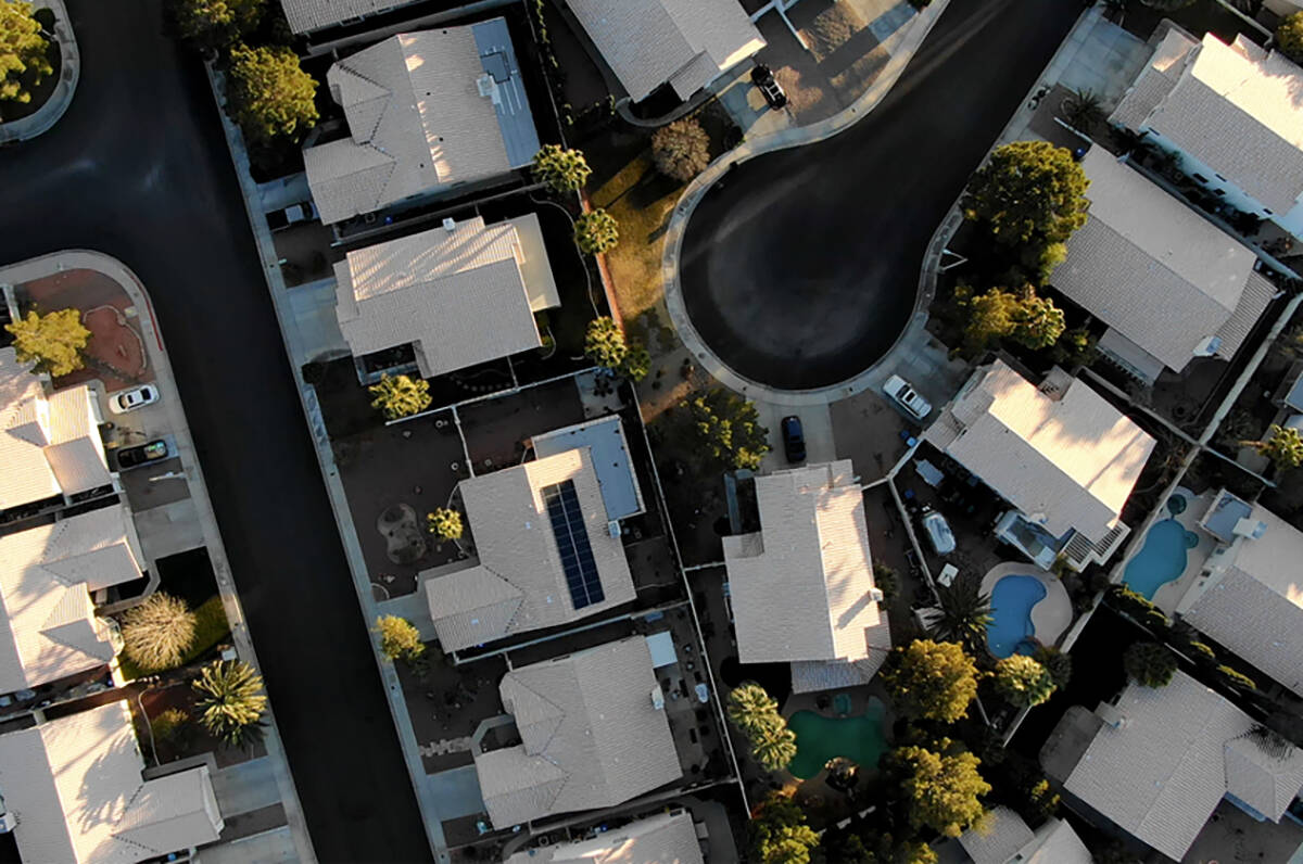 Aerial view of homes near Raton Drive and Mescalero Trail in Henderson, Nevada on Saturday, Feb ...