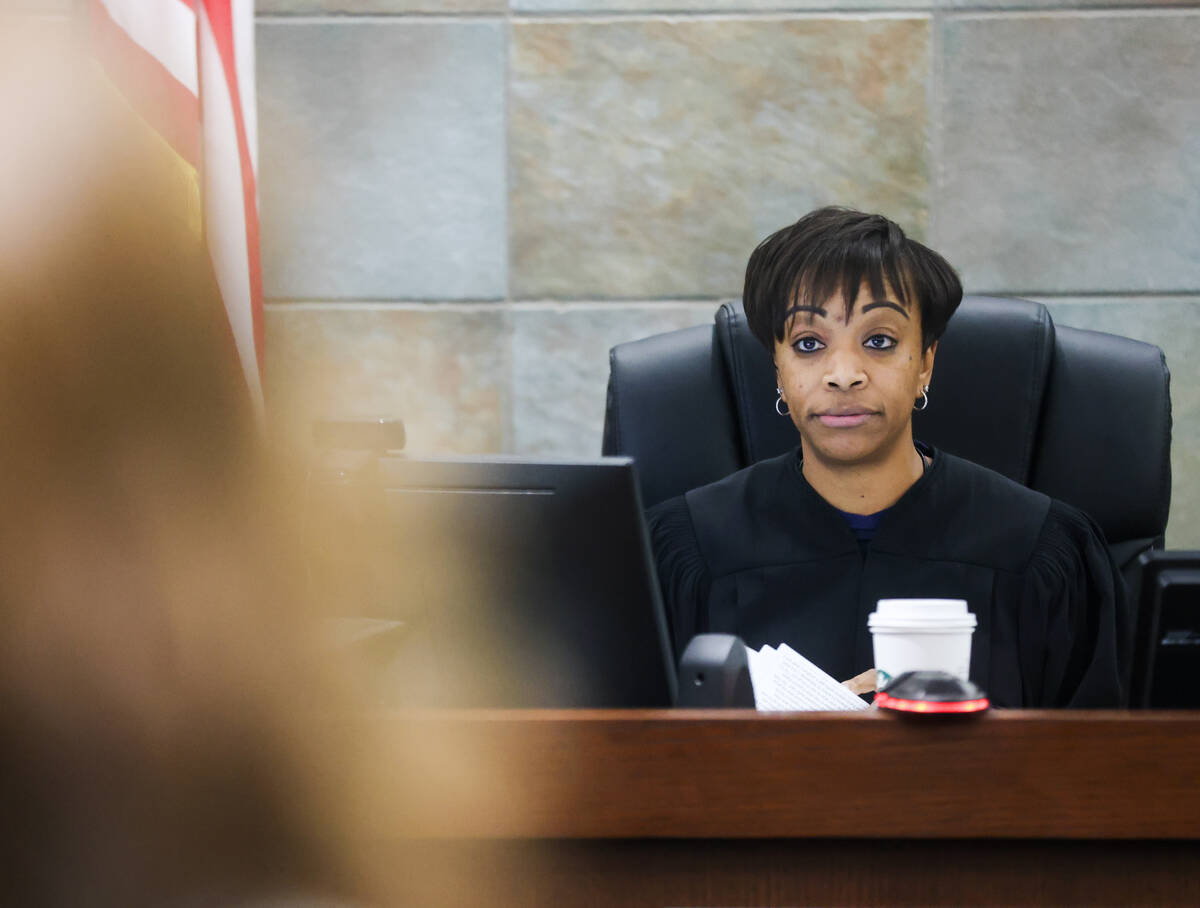 District Judge Tierra Jones presides over a case against four teenagers charged with second-deg ...