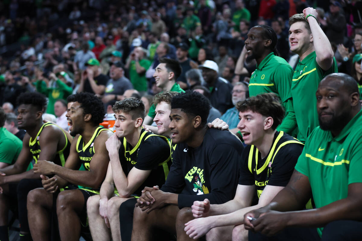 The Oregon Ducks anticipates a late free throw during the second half of the championship game ...