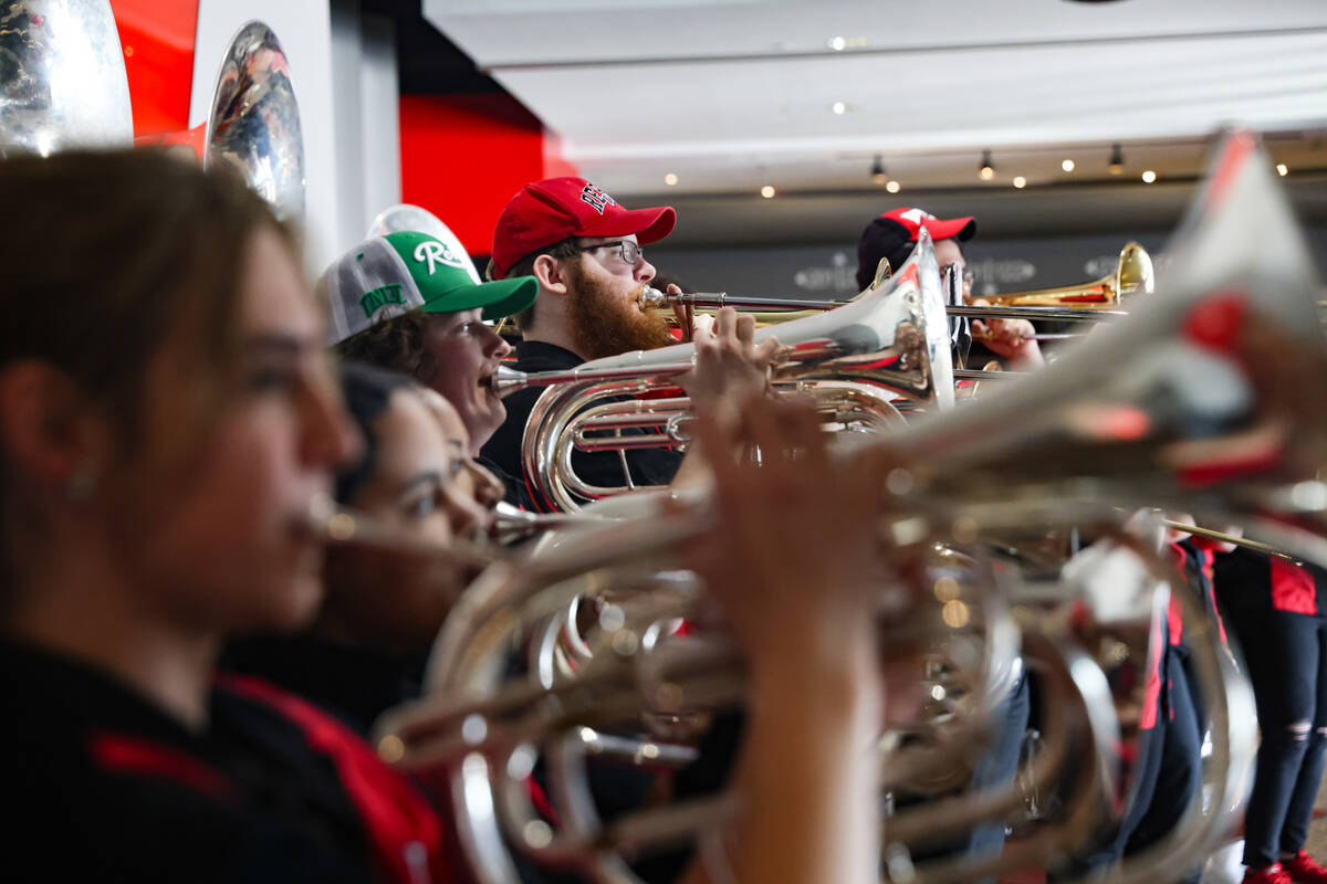 The UNLV band performs at a watch party for the announcement of the placement of the Lady Rebel ...