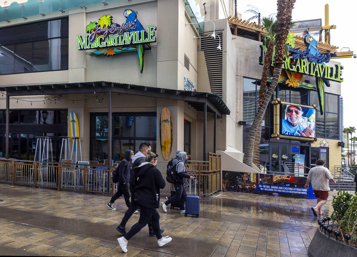 Pedestrian walk about Margaritaville off the Strip on Friday, March 15, 2024, in Las Vegas. (L. ...