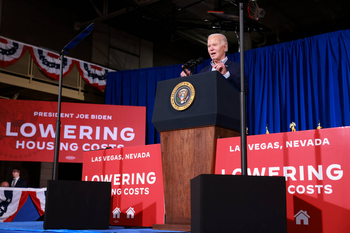 President Joe Biden speaks at Stupak Community Center in Las Vegas Tuesday, March 19, 2024. (K. ...