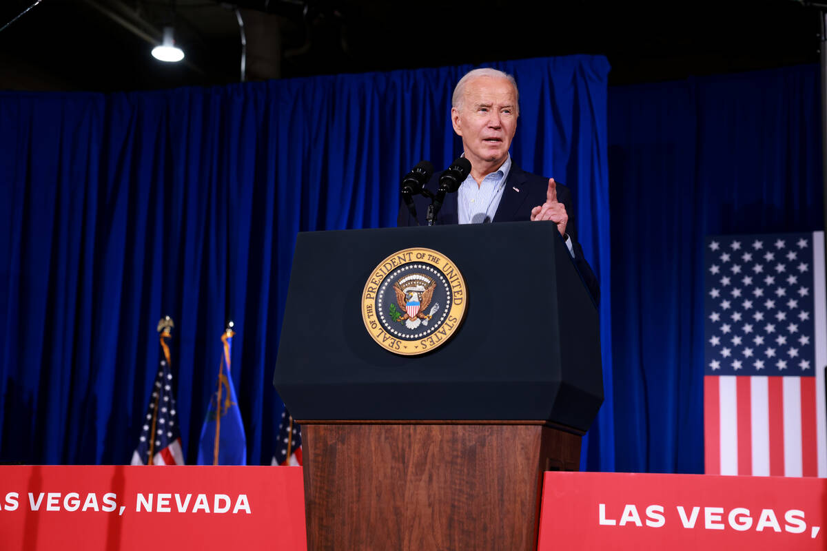 President Joe Biden speaks at Stupak Community Center in Las Vegas Tuesday, March 19, 2024. (K. ...