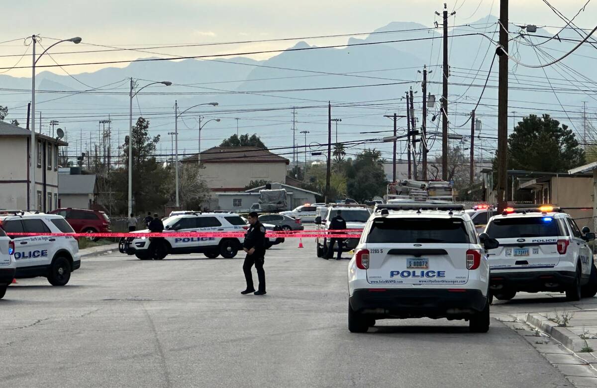 North Las Vegas police investigate a fatal shooting near East Nelson Avenue at Magnet Street on ...