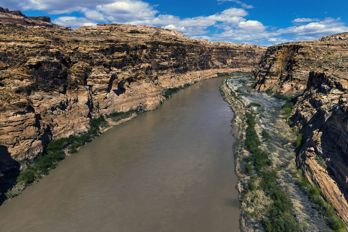 The Colorado River meanders within the Glen Canyon National Recreation Area near the Hite Cross ...