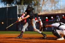 Las Vegas’ Bryden Bull bats against Desert Oasis during a high school baseball game at D ...