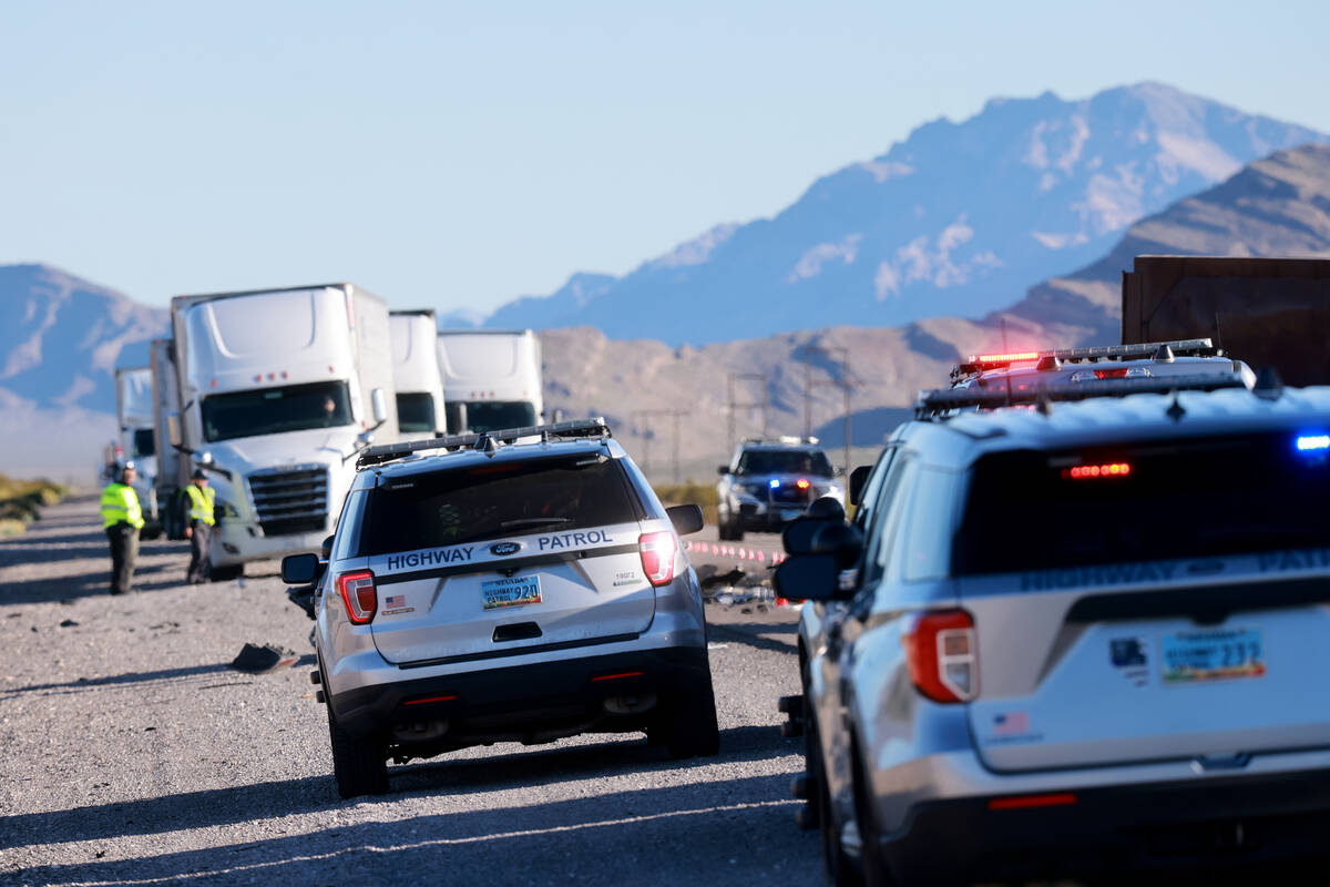 The Nevada Highway Patrol investigates a fatal crash involving a semi-truck and a passenger car ...