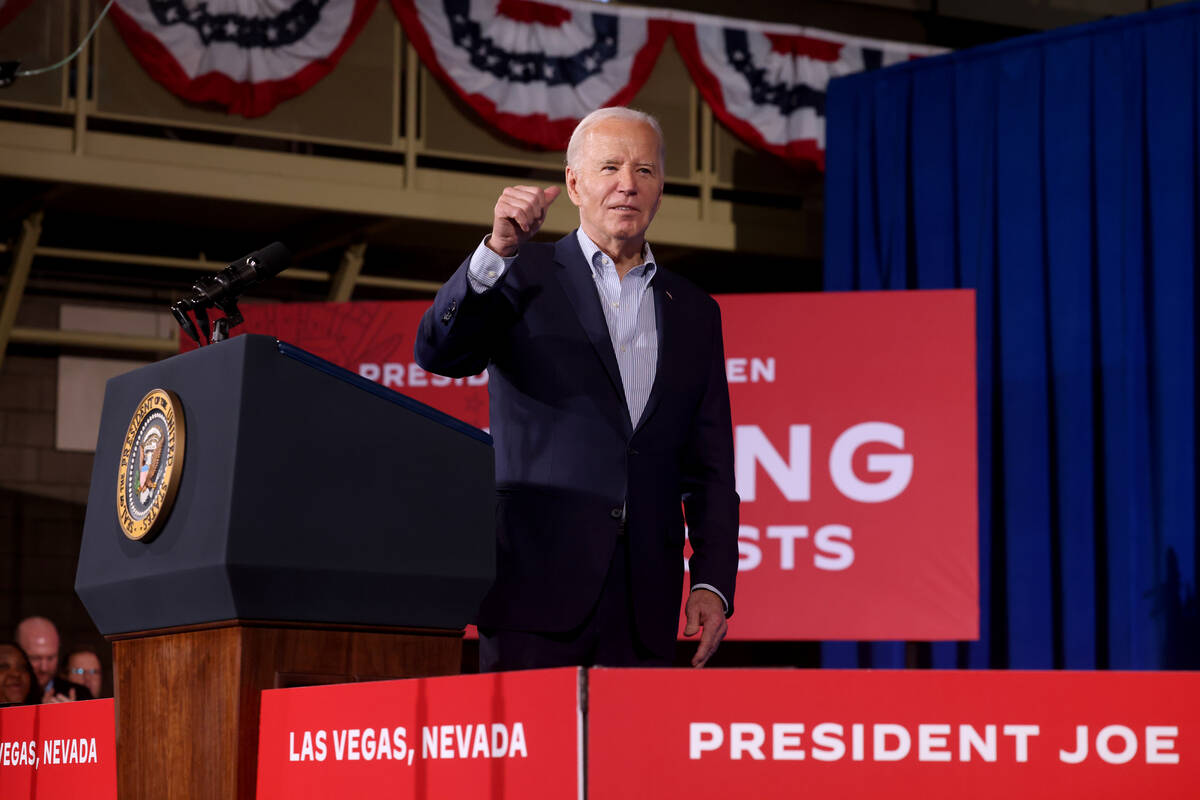 President Joe Biden thanks supporter after speaking at Stupak Community Center in Las Vegas Tue ...