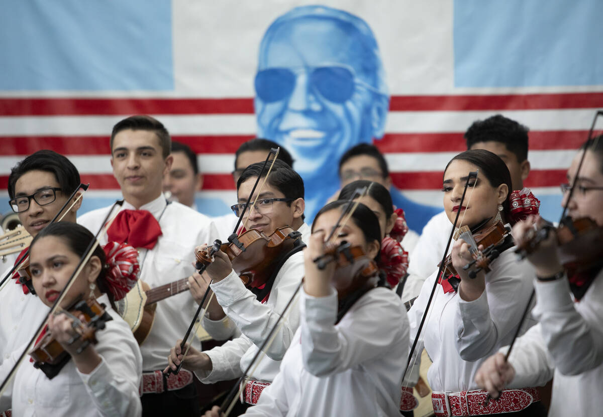 Las Vegas High School's mariachi group plays before Joe Biden speaks at a campaign event at Ran ...